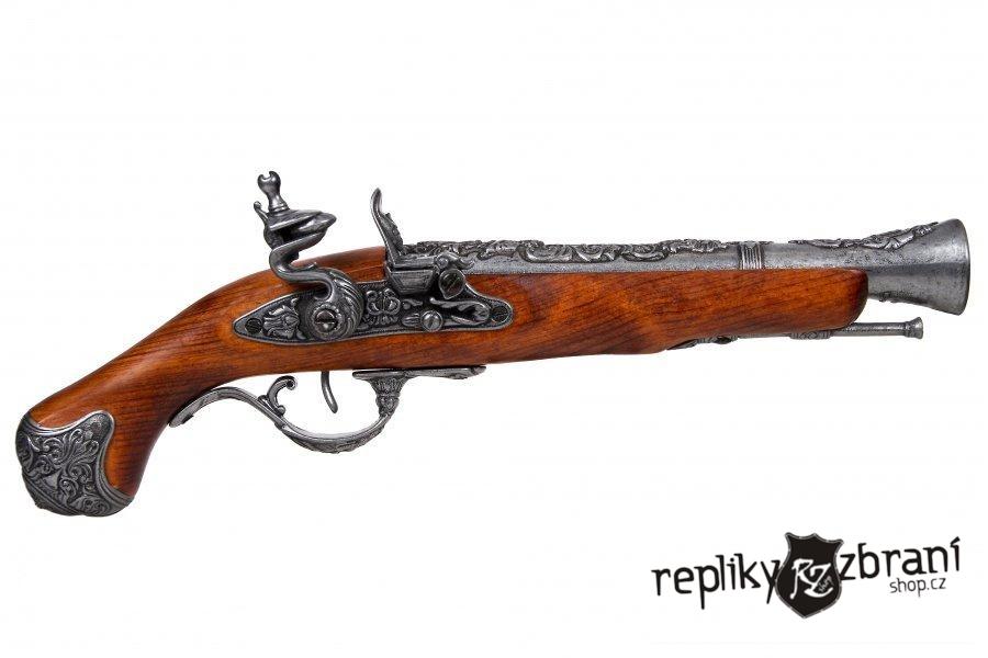 Křesadlová pistole – mušketa, Anglie 18. stol.