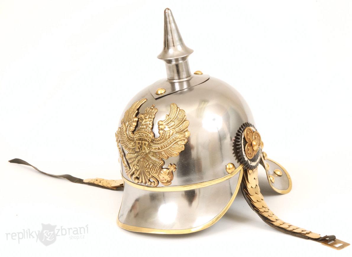 Pruská přilba  Pickelhaube stříbrná