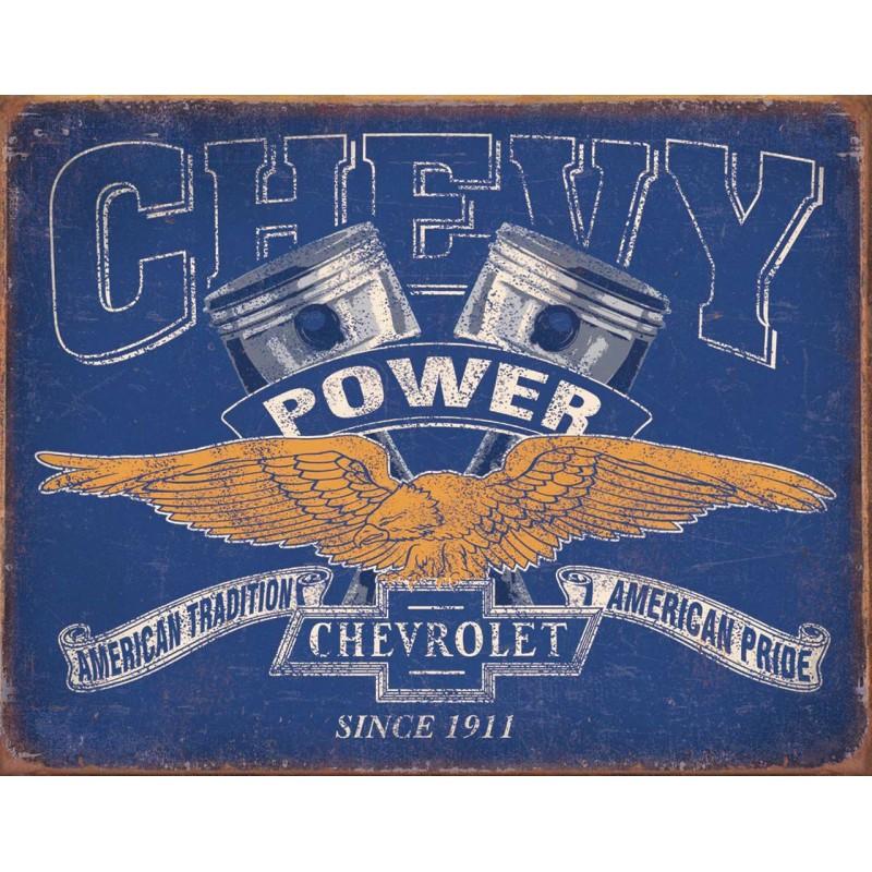 Plechová cedule Chevy Power Restricted 40 cm x 32 cm