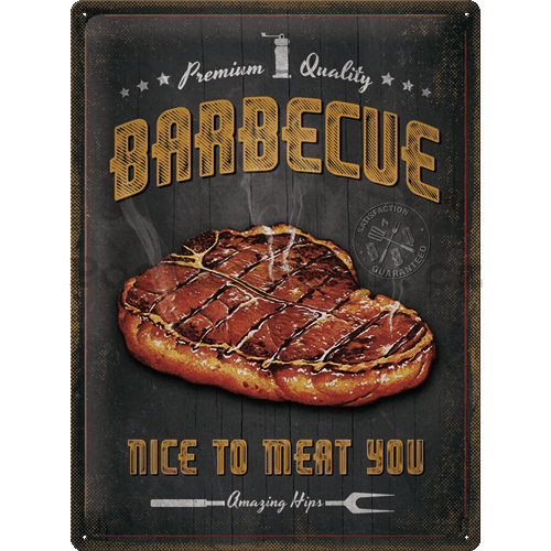 Plechová cedule: Barbecue Nice To Meat You - 40x30 cm