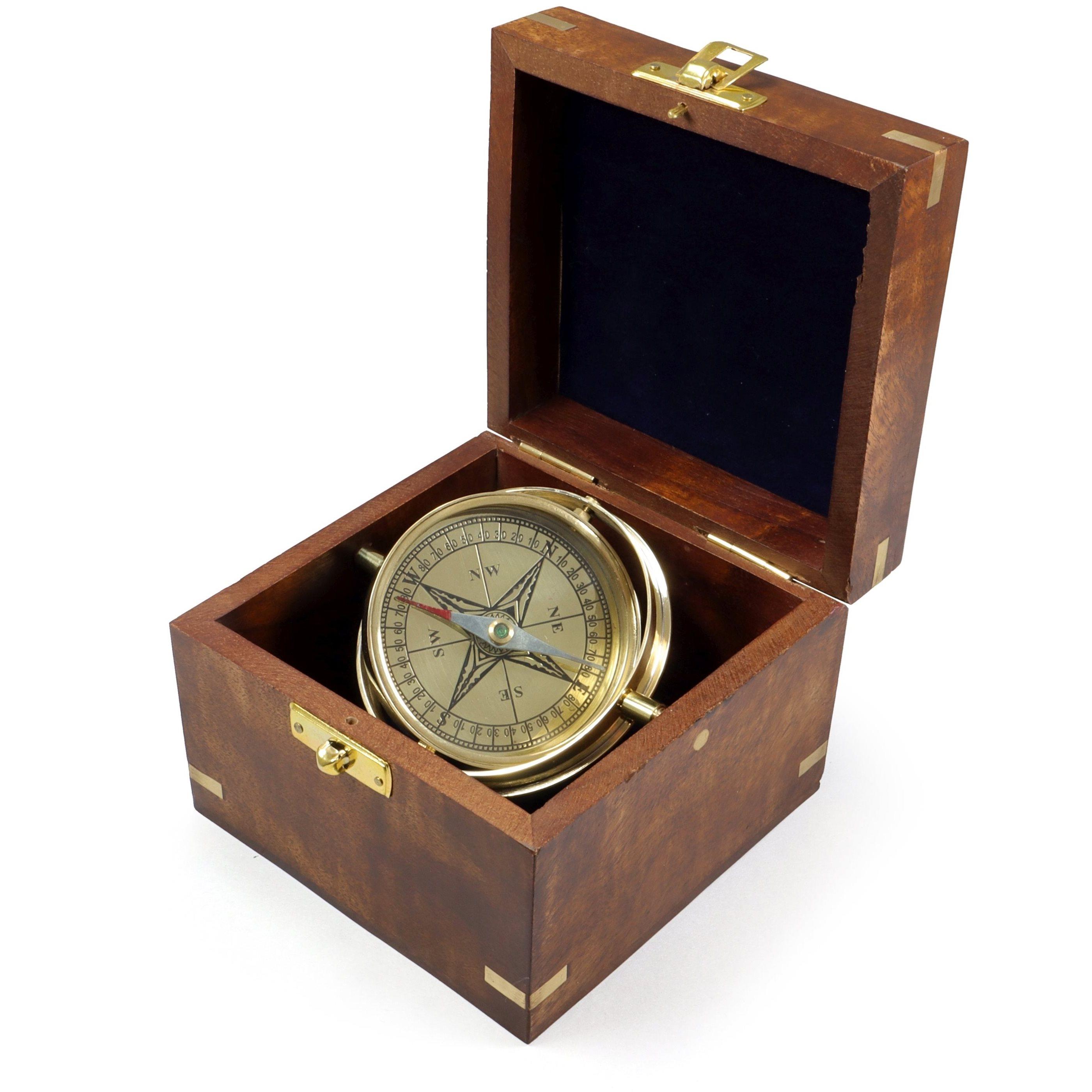 Kompas VELKÝ MOSAZNÝ v dřevěné krabičce