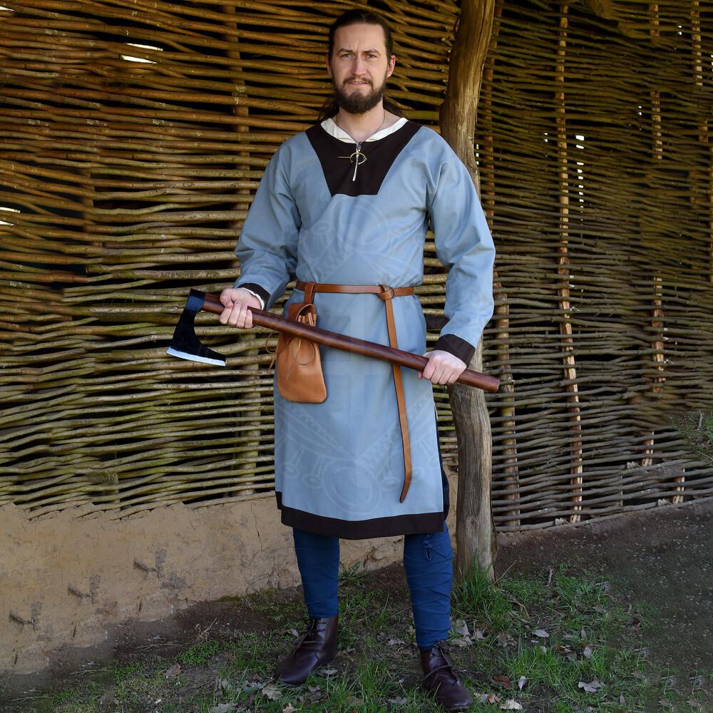 Ranně středověká tunika Elijah, modrá šedá / hnědá