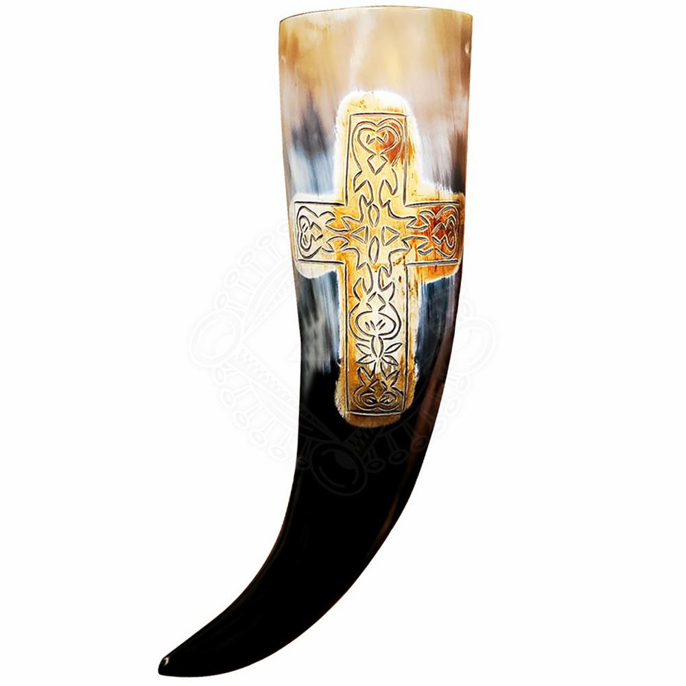 Picí roh s vyřezávaným keltským křížem 400-500ml