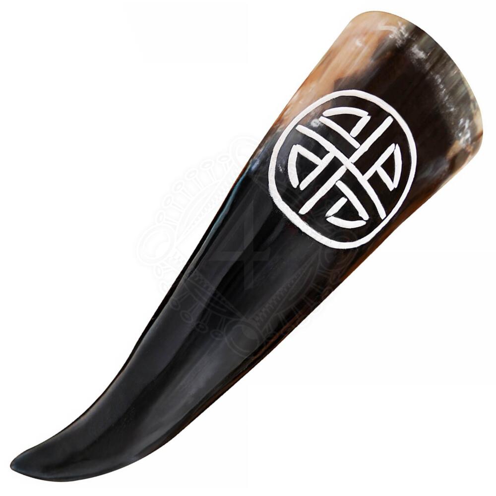 Vikingský roh na pití 300ml s gravírovaným uzlovým štítem