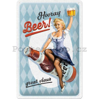 Plechová cedule: Hooray Beer - 30x20 cm